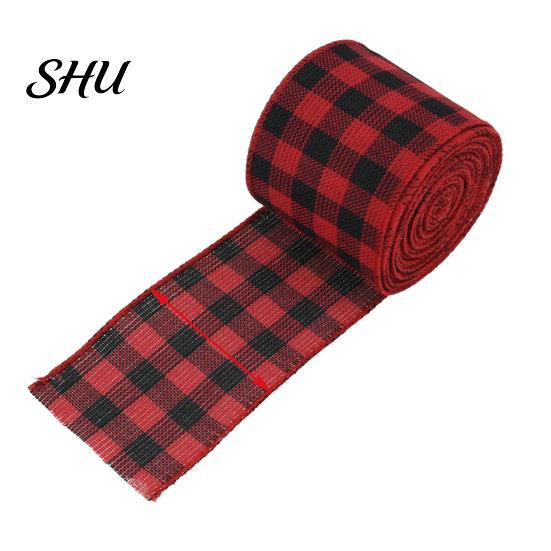 Christmas Bowknot Making Ribbon 1 Roll 2Mx5CM Red Black White Plaid Santa Car Wired Gift Decorative Packing DIY Craft Xmas Tree Decoration Wreath