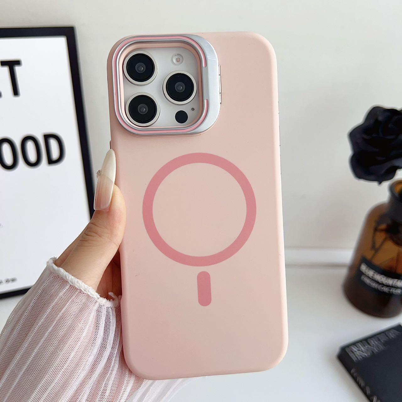 

Magnetic Liquid Silicone Protective Case with Lens Stand for iPhone 17 Pro Max 12 Pro Max
