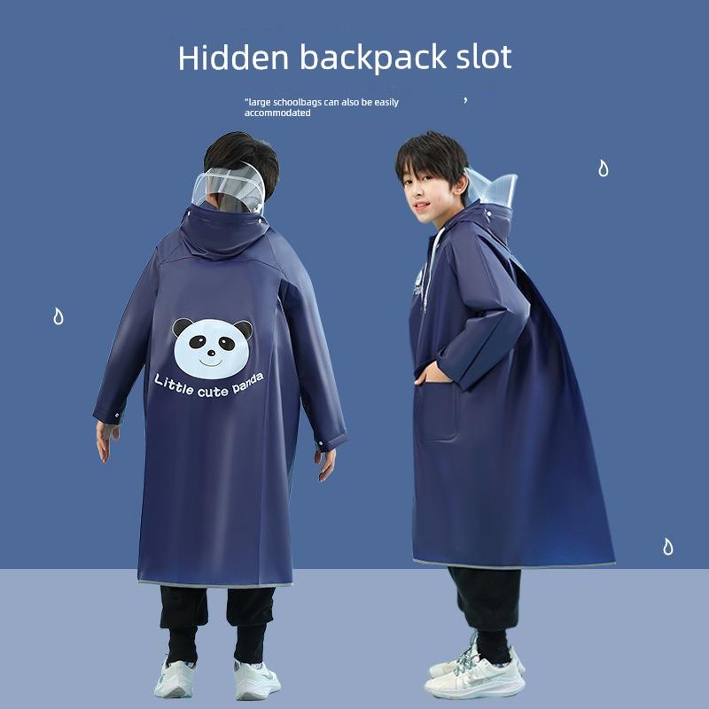 New Style Children's Raincoat for Boys and Girls, Double Brim, Suitable for Primary and Secondary School Students, with Backpack Space, Long Rain