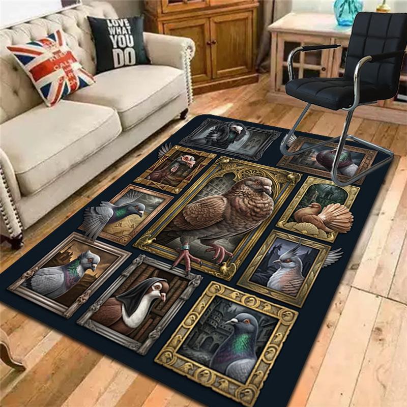 Fantasy Pigeon Portraits Pattern Rug Floor Mat for Living Room or Bedroom Soft and Comfortable Carpet a Gift for Birthday and Holiday.