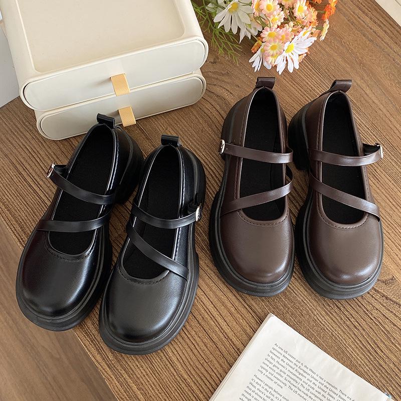 Mary Jane Women's Leather Shoes - 2023 Spring/Summer, Versatile Academy Style, Thick Sole, Low-Cut, Comfortable