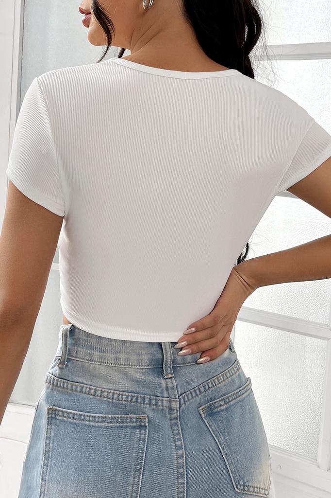 Frauen Mode Neue Bluse Weibliche Schwarz Halbe Hülse Gerade Kragen Crop Top Bluse