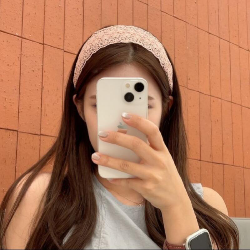 Кружевная повязка на голову ободок цветочный узор бандана вышивка цветов Lace Hairband Black