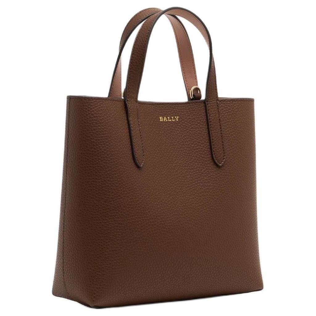 Bally Letter-Pressed Metal Hardware Leather Tote Bag Small Women handbags Brown 6311550