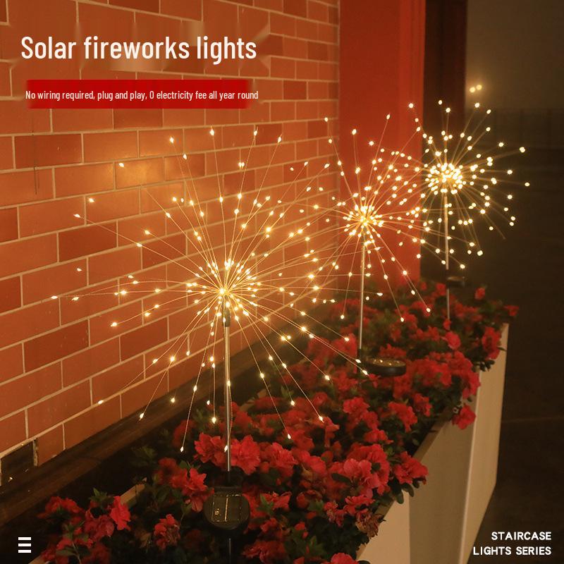 Solar-Powered Starry Sky Firework LED Lights - Copper Wire, Dandelion Shape, Waterproof for Outdoor Garden Decoration