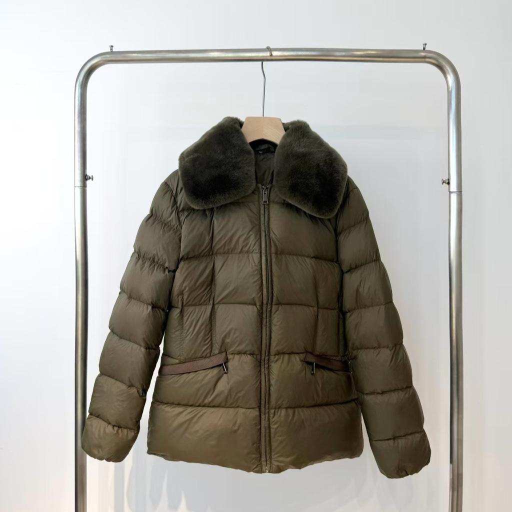 Autumn and winter new fashion simple light warm Rex rabbit fur collar zipper down jacket women