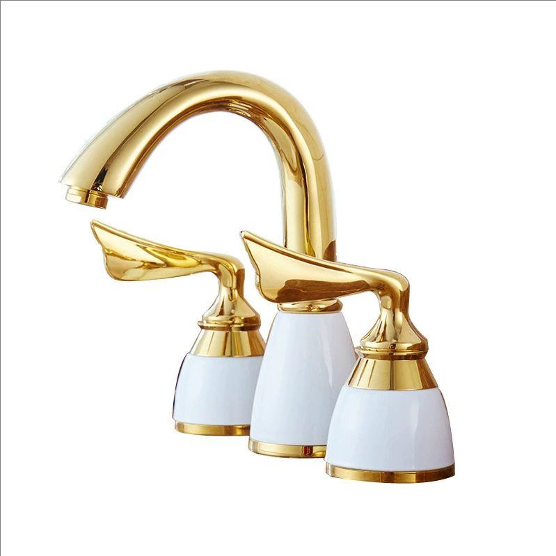 Ceramic Handles Bathroom Basin Faucet 3 Holes 2 Handles Sink Mixer Faucet Basin Taps Torneira Rubinetti Bagno Bathtub Faucet