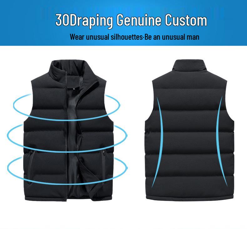 Men's Casual Loose Cotton Vest - 2021 Autumn/Winter, Stand Collar, Thick & Warm