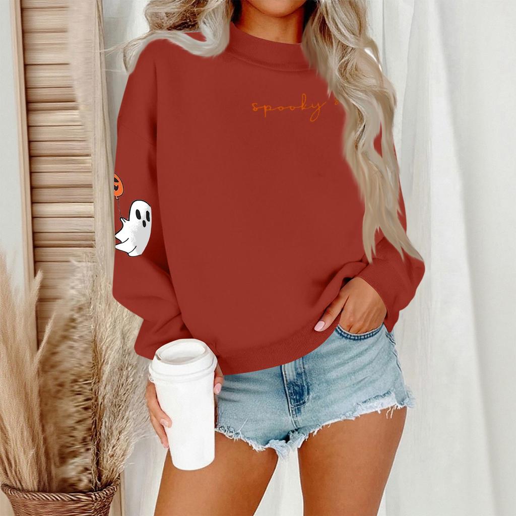 Damen Casual Mode Rundhals Langarm Halloween Bedrucktes Sweatshirt