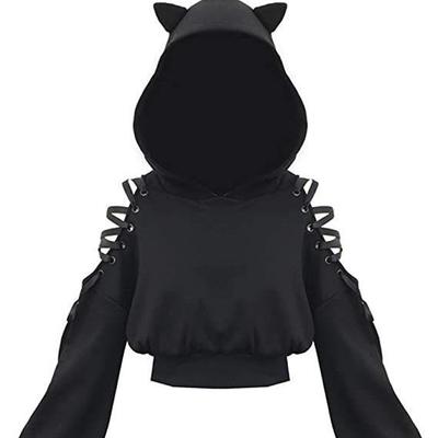2025 Europe New Cute Cat Crop Hoodie with Shoulder Cutouts Available