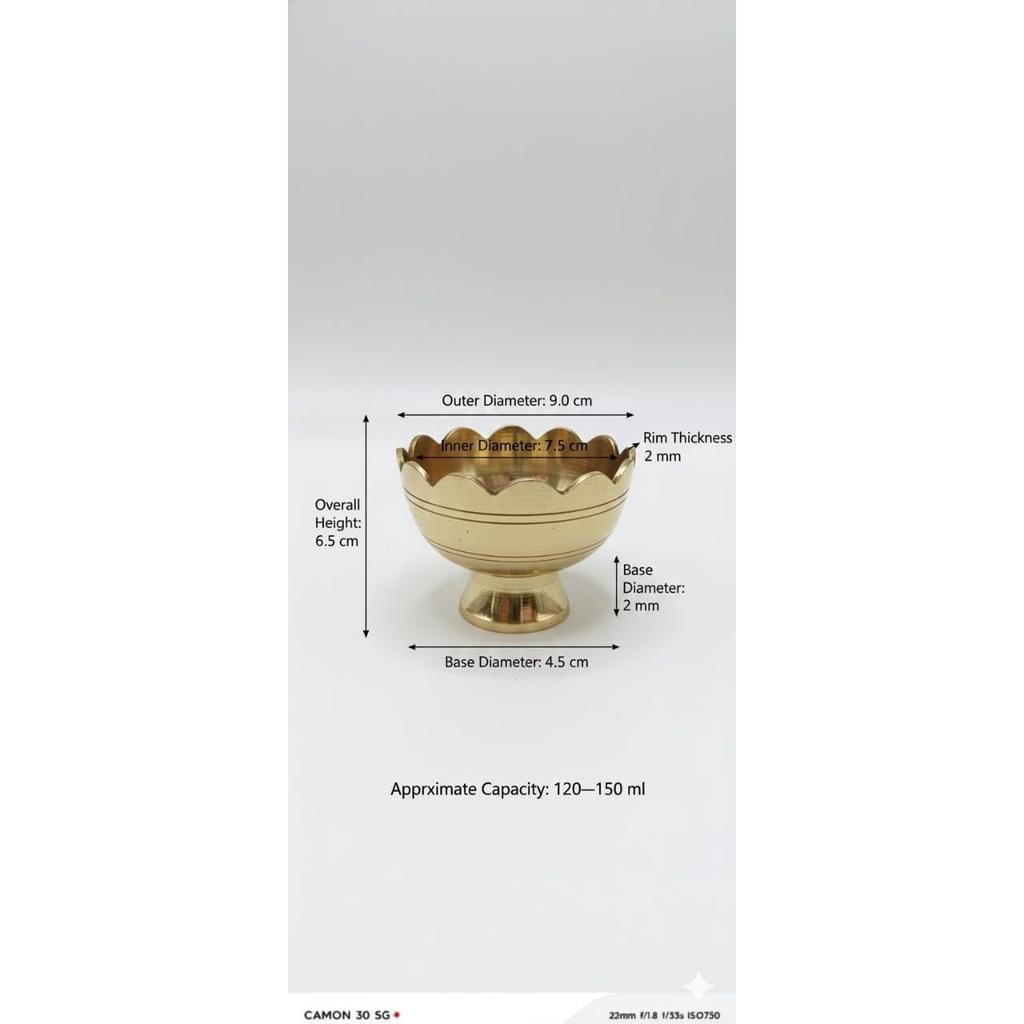 Brass Puja Diya Bowl, Traditional Scalloped Kamal Design, Temple