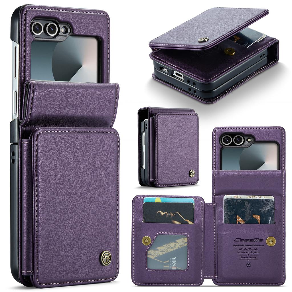 Für Samsung Galaxy Z Flip7 FE 5G Hülle mit RFID-Blockierung 5 Kartenfächern CASEME C22 Leder-Rückseite