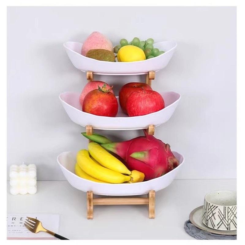 Creative Multi Tier Fruit Bowl European Ceramic Dessert Plate Bamboo Wood Rack Home Candy Bowl Fruit Basket