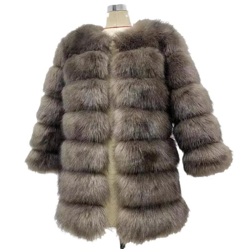 Seven-section splicing jacket women's new autumn and winter clothing temperament fashionable artificial fur imitation fox hair thermal coat