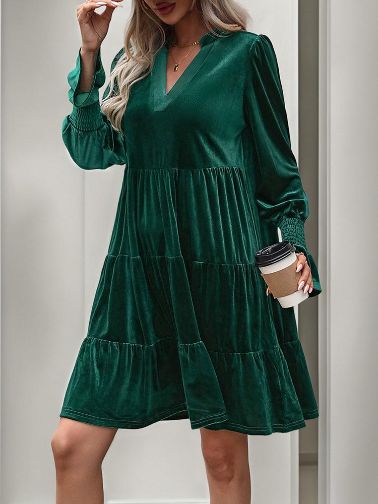 

Velvet Long Sleeve Party Dress for Women - Autumn/Winter European & American Style XL лес зеленый