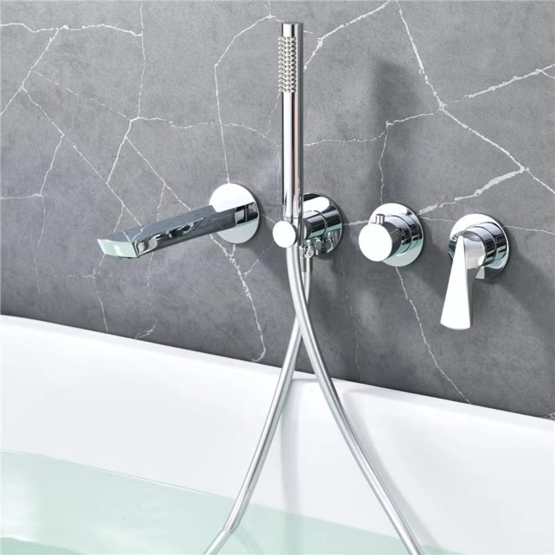 Brush Rose Gold Bathtub Faucet Set Widespread Tub Sink Mixer Tap Brass Brushed Gold  Bathtub Shower Faucet with Hand shower Head
