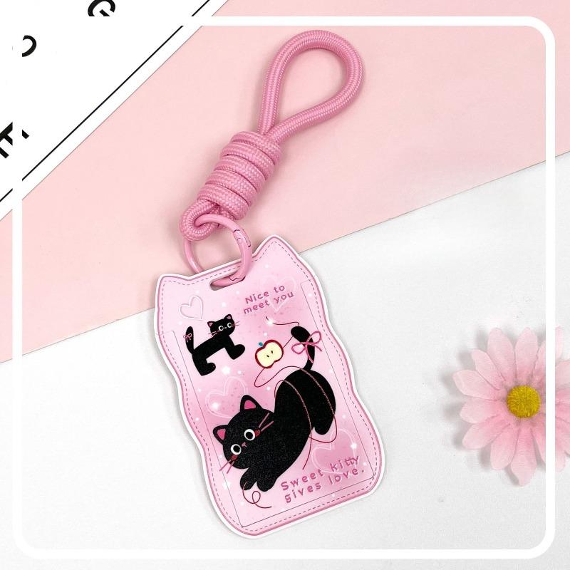 Creative Cat Ears Wave Card Holder Student Campus Card Tag Badge Bag Sliding Cover ABS ID Cover Protective Cover