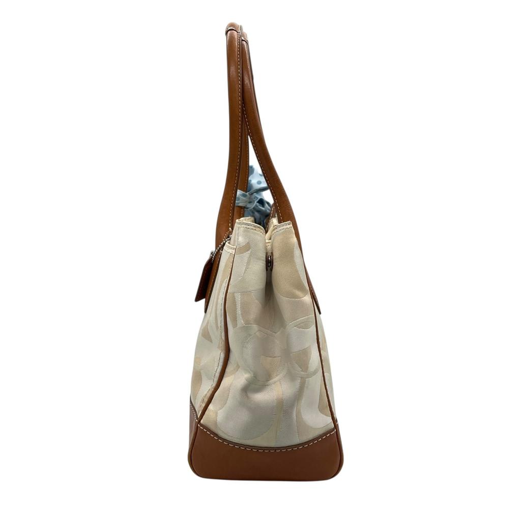 Used COACHHandbag white/Brown Canvas/leather Women