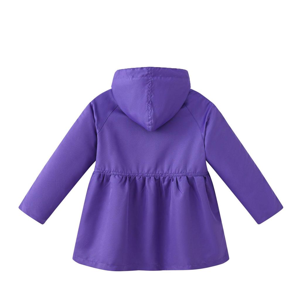 Girls' British Style Button Trench Coat with Detachable Hood - Waist-Defining, Solid Color, Mid-Length, Autumn Classic Fashion.