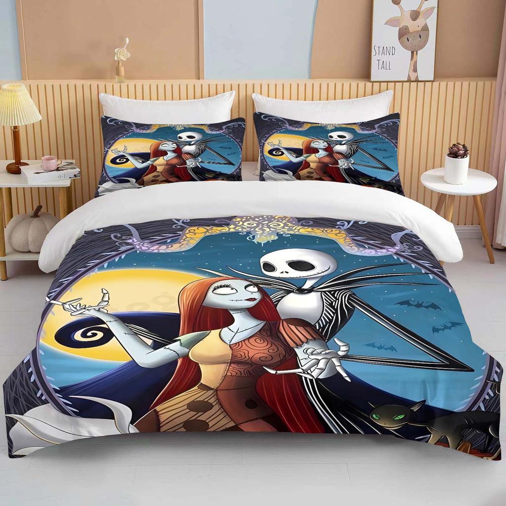 Set Biancheria da Letto Stampato 3D The Nightmare Before Christmas 1 Copripiumino 2 Federe Set Biancheria da Letto per Adulti e Bambini Varie Misure