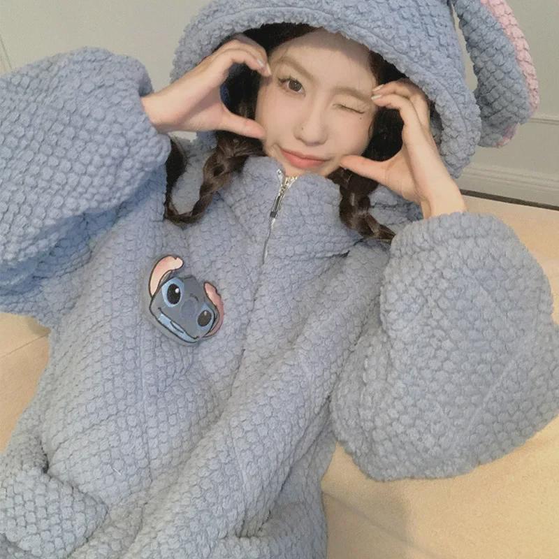 Women's Winter Pajama Set - Three-Layer Quilted, Thick Velvety Coral Fleece, Warm & Cute Bear Design