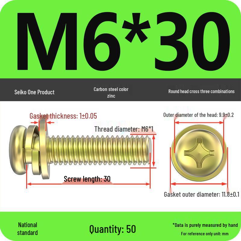 Nickel-Plated Phillips Pan Head Screw with Washer, M2-M6 Thread