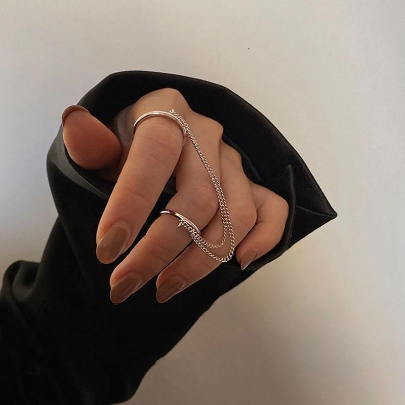 foxanry Doppelschichtige neue Trend-Hip-Hop-Ringe für Frauen, Paar-Accessoires, Vintage-Quastenkette, Party-Schmuck