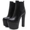 16CM Tykke Høyhælte Sko Dame Plattform Elastisk Bånd Glidelås i Siden Chelsea Støvletter Svarte Ankelstøvletter Zapatos Para Mujeres