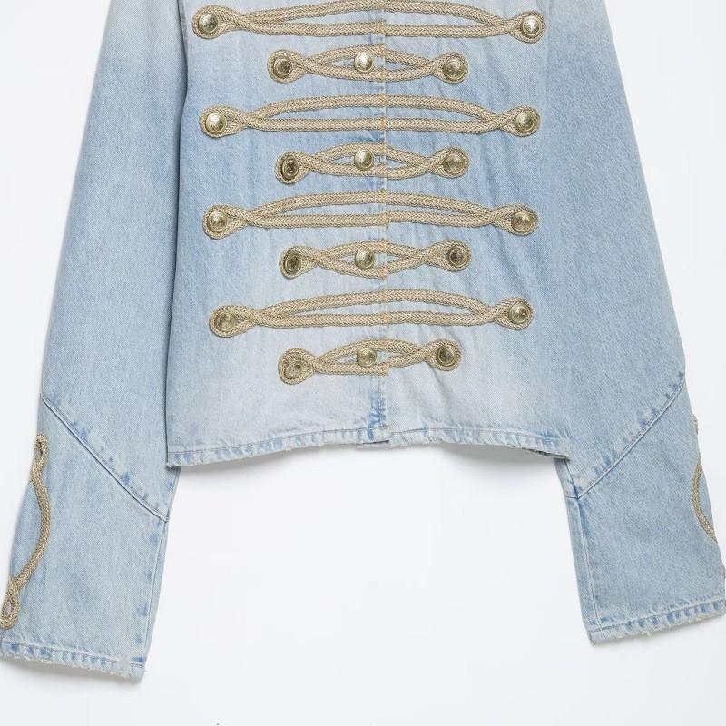 PBZA Vintage Court Style Denim Jacket Button Detail Long Sleeve Blazer