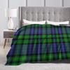 Clan Rollo Blue and Green Tartan Blankets Velvet All Season Plaid Portable Soft Throw Blanket for Home Travel Plush Thin Quilt