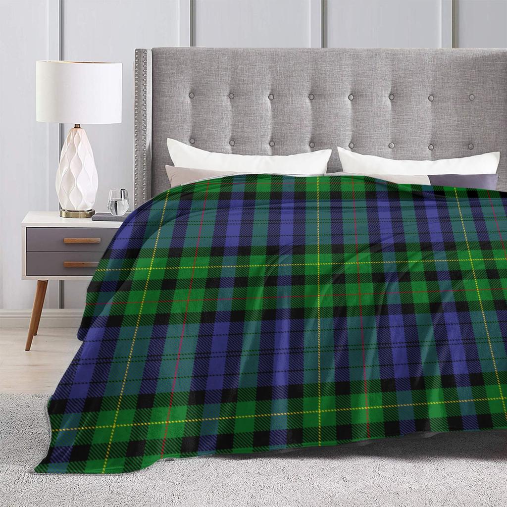 Clan Rollo Blue and Green Tartan Blankets Velvet All Season Plaid Portable Soft Throw Blanket for Home Travel Plush Thin Quilt