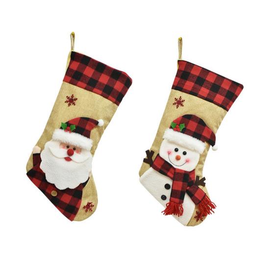 Christmas Stockings 18" Burlap Plaid Fireplace Hanging Stockings 3D Plush Santa Claus/Snowman/Reindeer Large Xmas Stockings for Holiday Party Decor