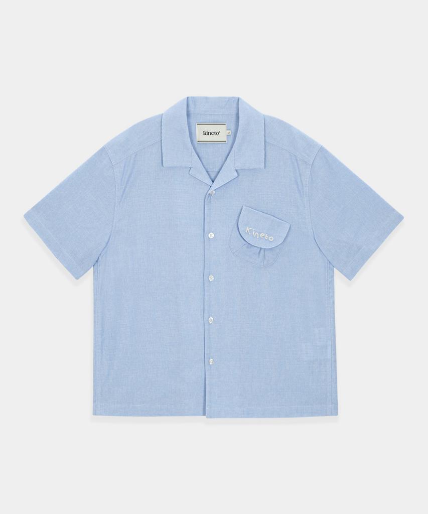KINETO Women_Open Collar Pocket Shirt_Sky Blue
