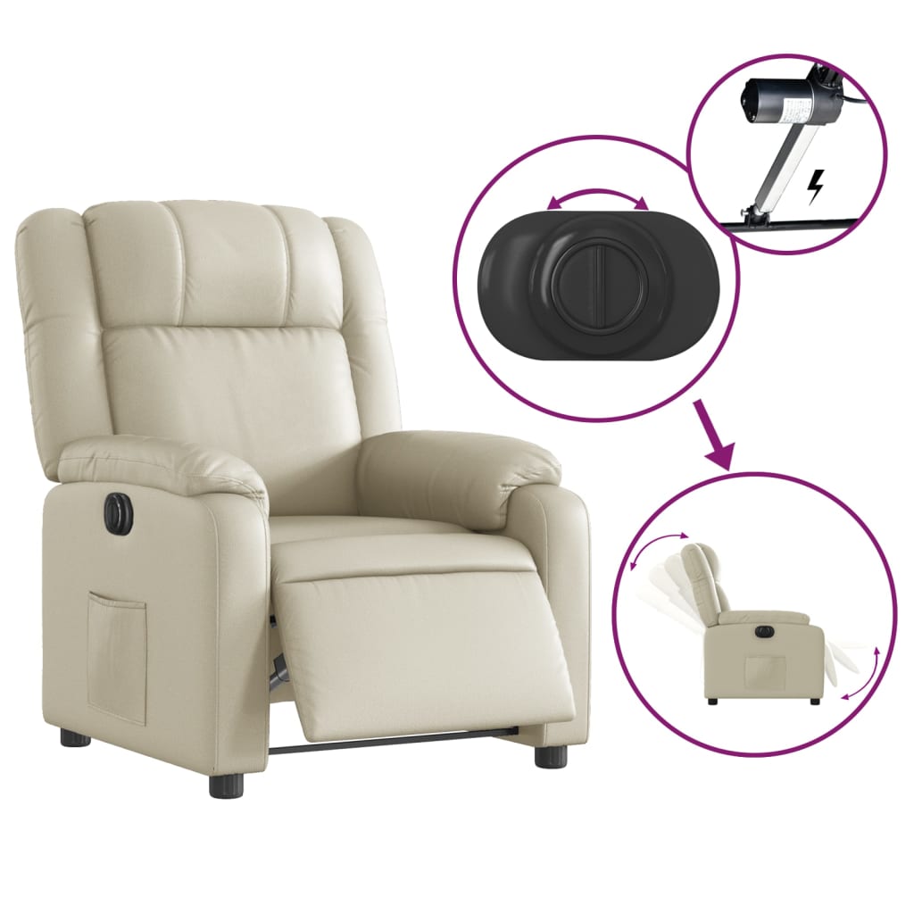 Electric Recliner Chair Cream Synthetic Leather