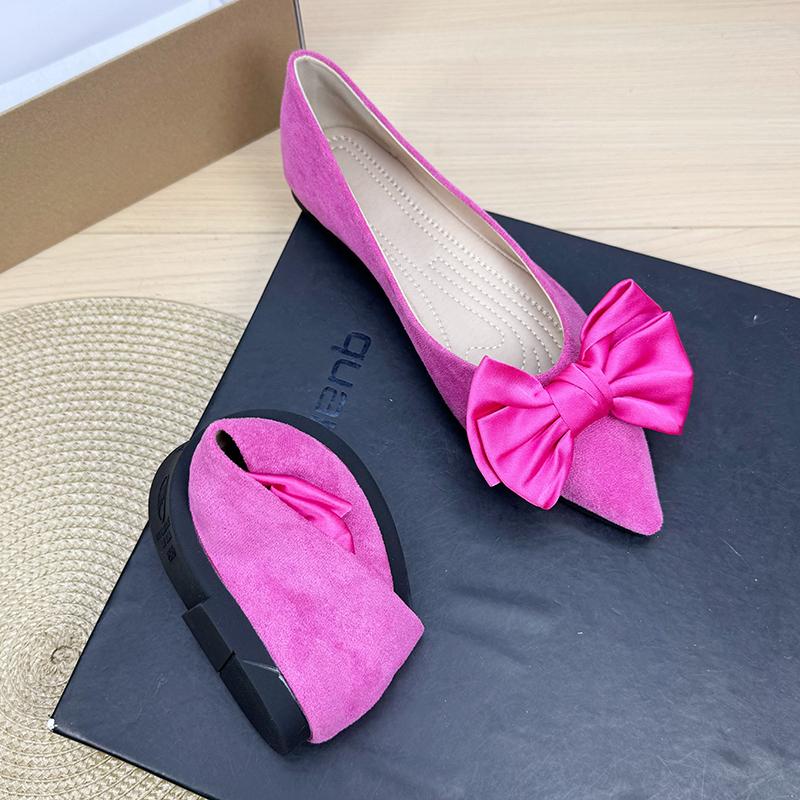 Fashion Flat Shoes for Women Spring and Autumn of 2025 New Pointed Suede Color Blocked Butterfly Bow Flat Shoes Large Sizes 41-43