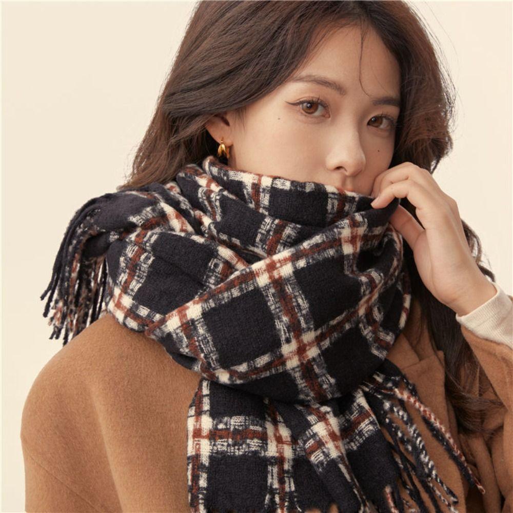 

Soft Plaid Scarf Winter Casual Shawls Fashion Long Tassel Scarves Women