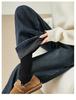 Thick and plush high waisted wide leg jeans for women in winter 2025, fashionable, loose and versatile, slimming and floor length pants