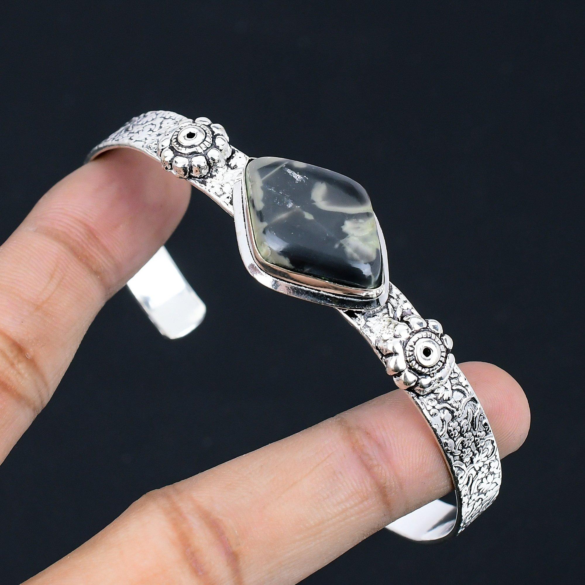 

Fume Agate Gemstone Sterling Silver Mother Birthday Engagement Bangle Bracelet Adjustable