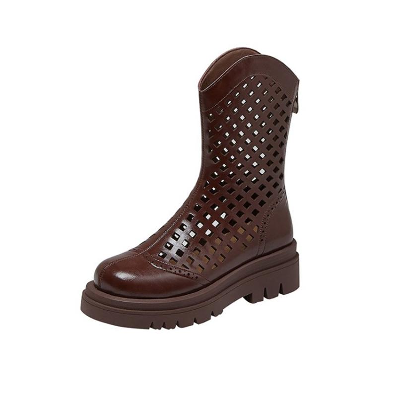 

Модные женские новые кожаные коровьи с круглым носком на высоком каблуке на толстой подошве с перфорацией дышащие на молнии и с отверстием для икры короткие ботинки 250 коричневый