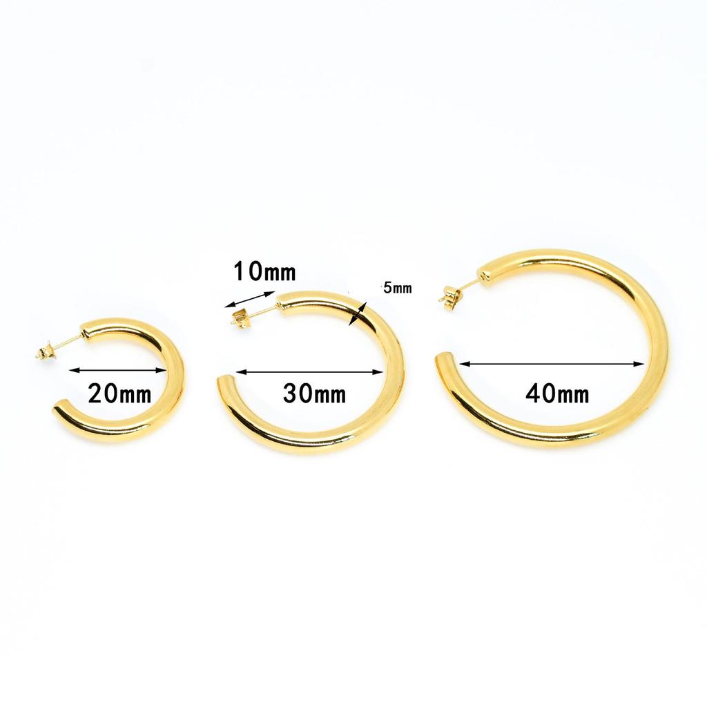 Gold-Plated Stainless Steel Round Earrings - European & American Fashion, Simple Hollow Circle Design