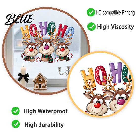 Holiday Window Stickers Christmas Static Cling Stickers Cartoon Reindeer HOHOHO Art Glass Decals Scene Settings Festive Decor for Home Windows