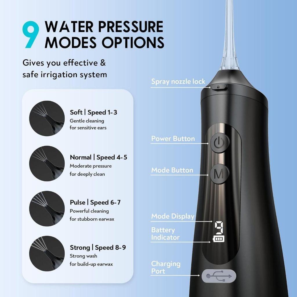 9 Pressure Settings Water Powered Ear Cleaner Safe and Effective Ear Cleaning Kit IPX7 Waterproof Ear Wax Removal Tool