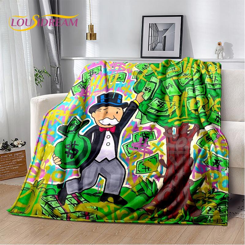 Rich Man Game Monopoly Dollar Cartoon Blanket,Soft Throw Blanket for Home Bedroom Bed Sofa Picnic Travel Office Cover Child Gift