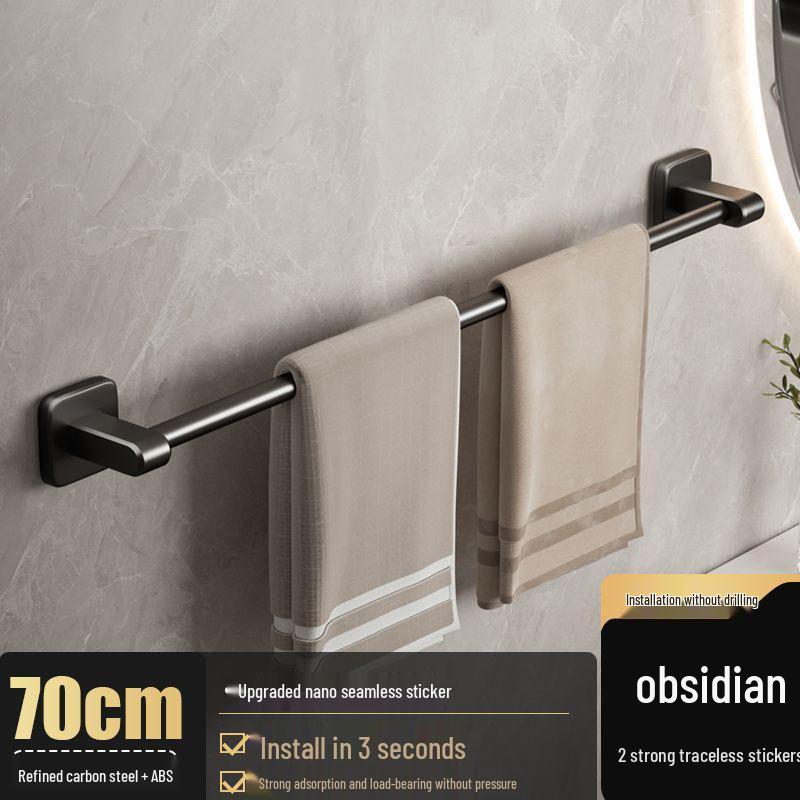 No-Punch Wall-Mounted Black Towel Rack with Shelf for Bathroom