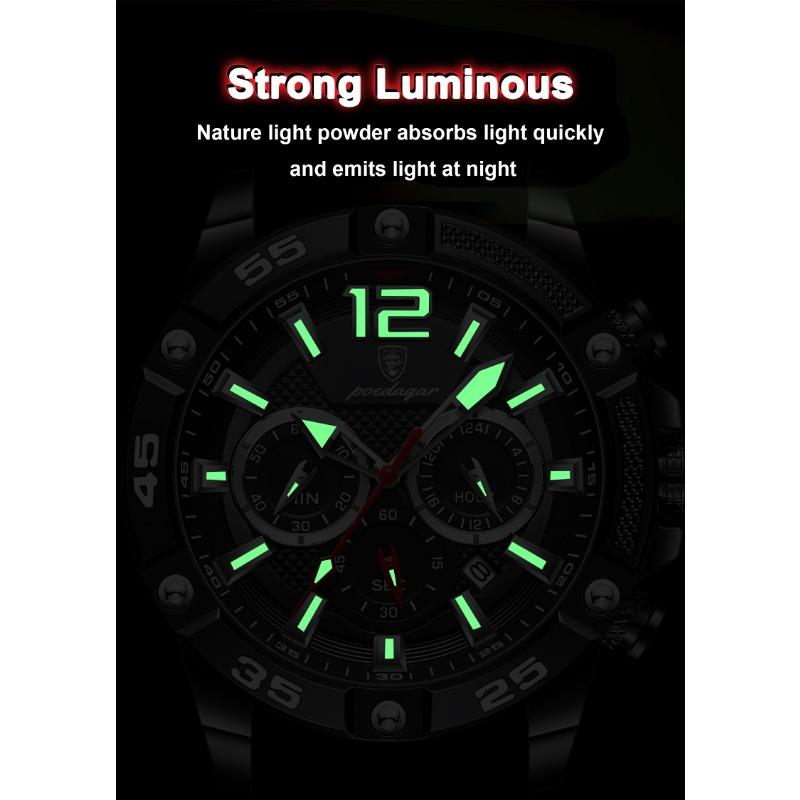 POEDAGAR Orologio da Polso da Uomo di Lusso Cronografo Sportivo Cinturino in Silicone Orologi Impermeabile Luminoso Data Orologio al Quarzo Moda