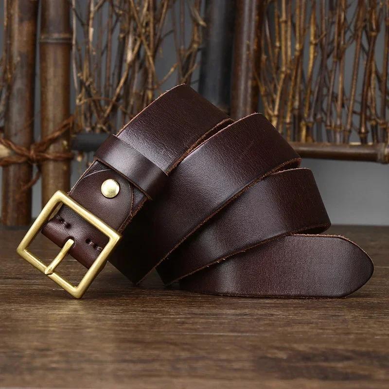 3,3 cm Äkta Läder av Ren Nappa för Herr Dam Hög Kvalitet Jeans Mässingsspänne Bälten Cowboy Mode Designer Matchande Bälte