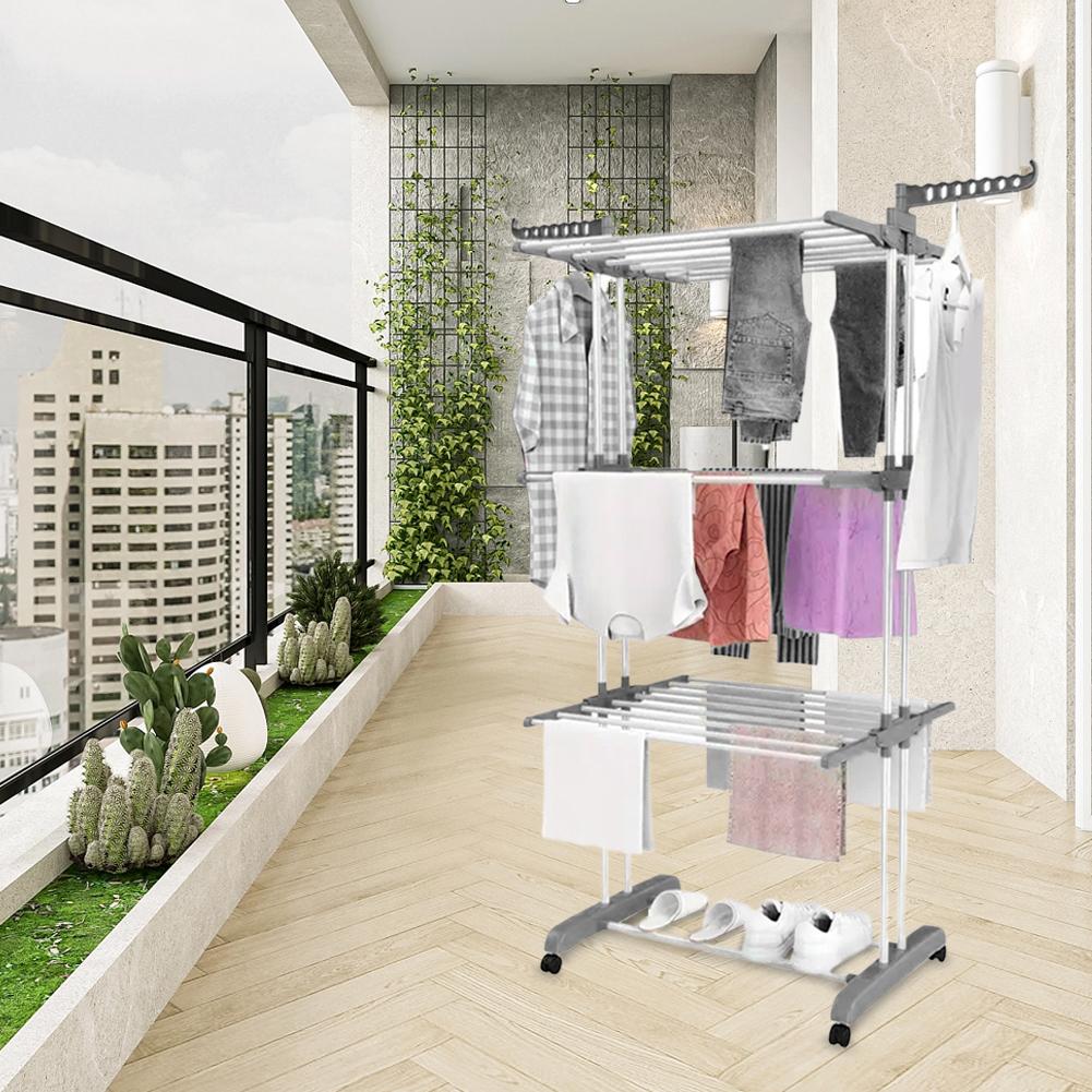 Oversize 4-Tier Clothes Drying Rack Foldable Movable Drying Rack with Two Wings Metal Clothing Dryer for Clothing Bed Linen