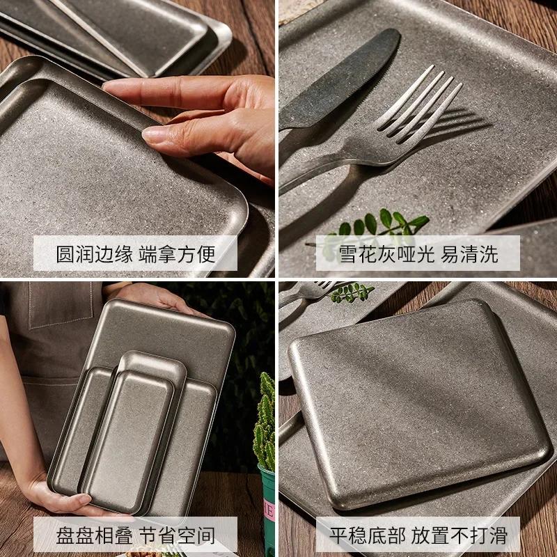 BEPAN Retrò Acciaio Inossidabile 304 Vassoio Quadrato Antico per Bistecca Display Creativo per Ristorante Piatto per Dessert Barbecue