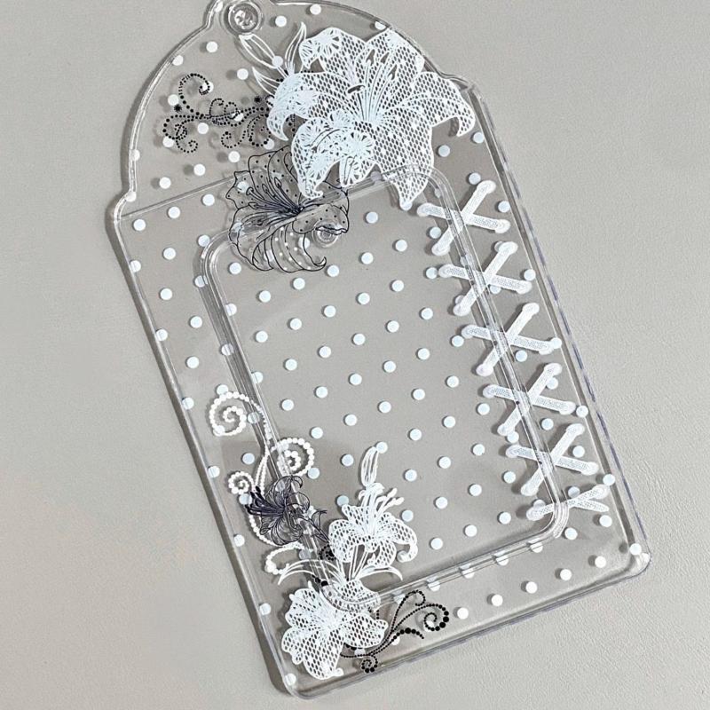 1Pcs Polka Dot Floral Pvc Card Holder 3 Inch Kpop Photocard Idol Card Storage Display Pouch Pendant