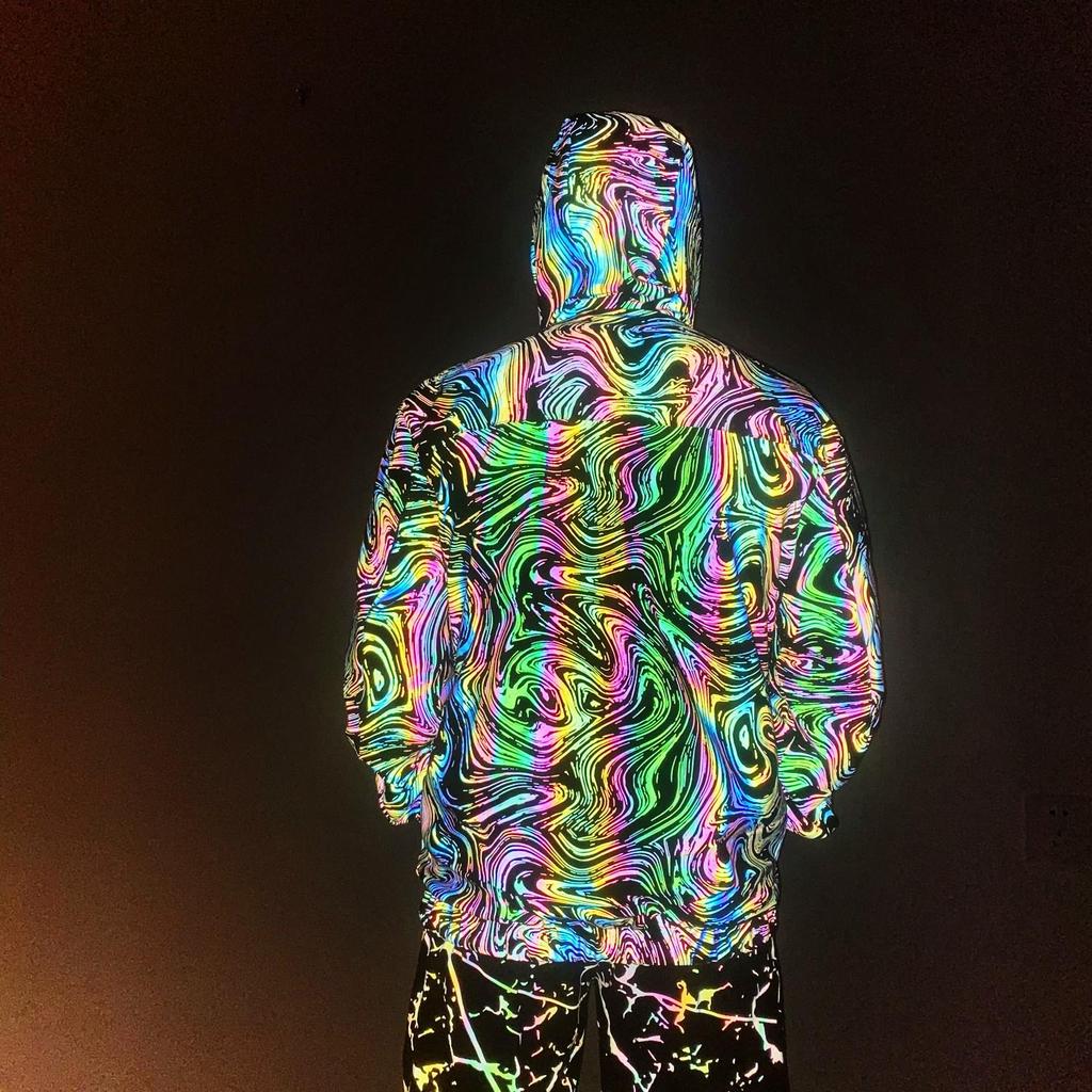 BRUST 2026 Herrenkleidung Radium Reflektierendes Muster Jacke Vollständig Reflektierende Jacke Leichte Kapuzenjacke Hip Hop Kapuzenjacke Windjacke Kapuzenjacke Straßenjacke